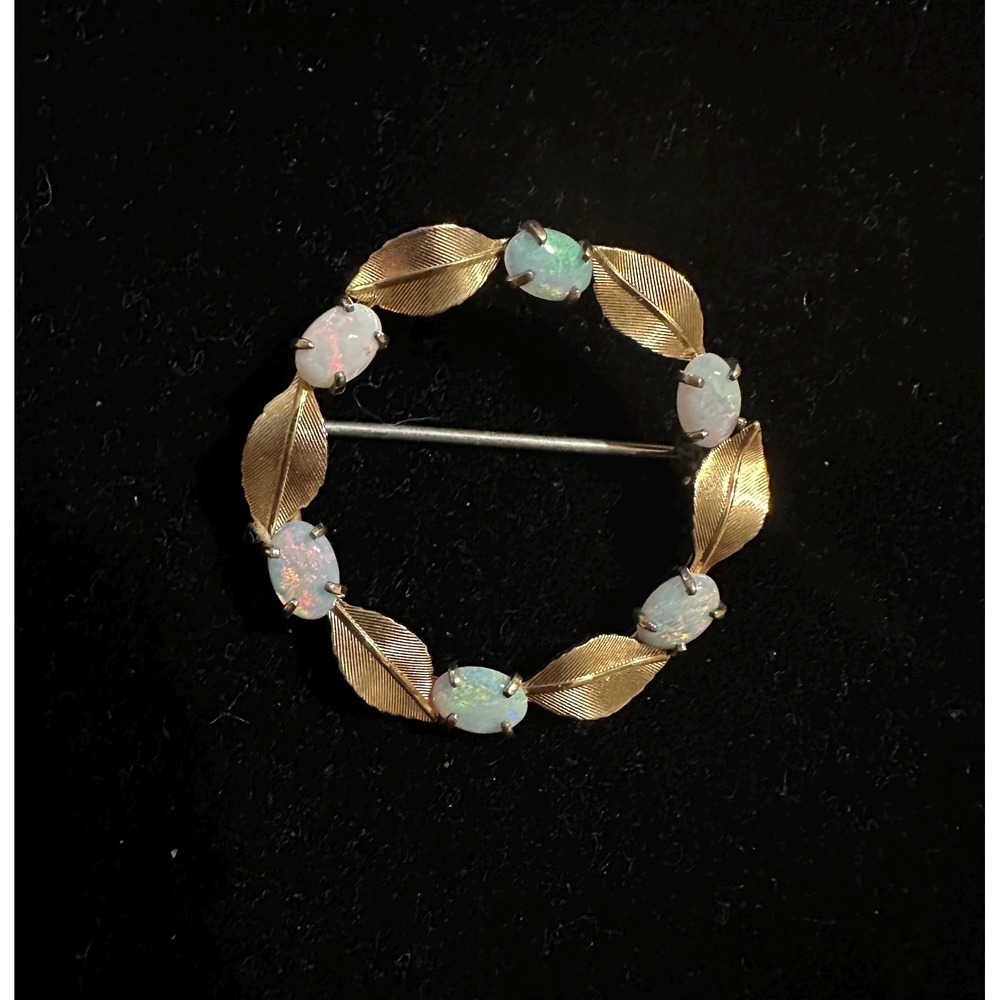 Krementz Gold Overlay & Opal Circle Wreath Pin